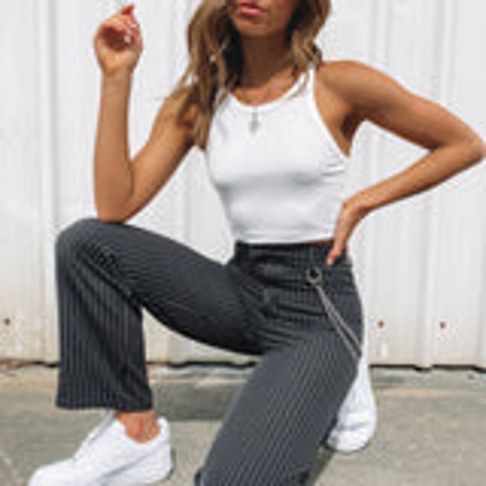Beginning Boutique Fallon Pants Pinstripe - 6 Black/White Trouser
